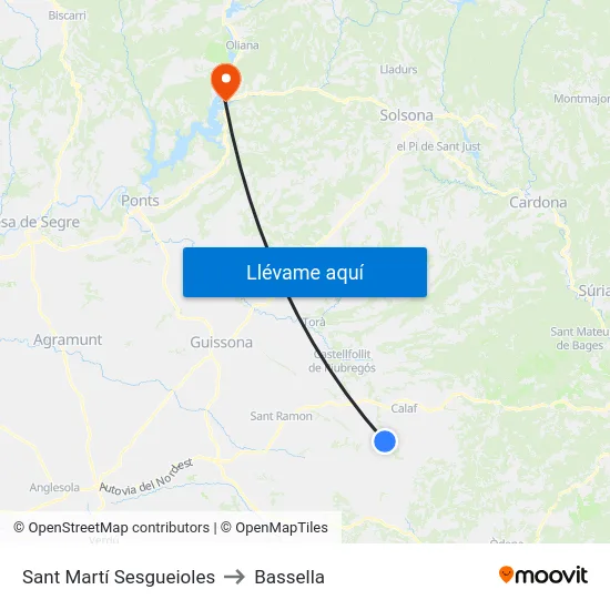 Sant Martí Sesgueioles to Bassella map