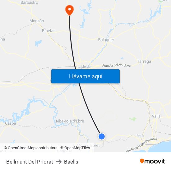 Bellmunt Del Priorat to Baélls map