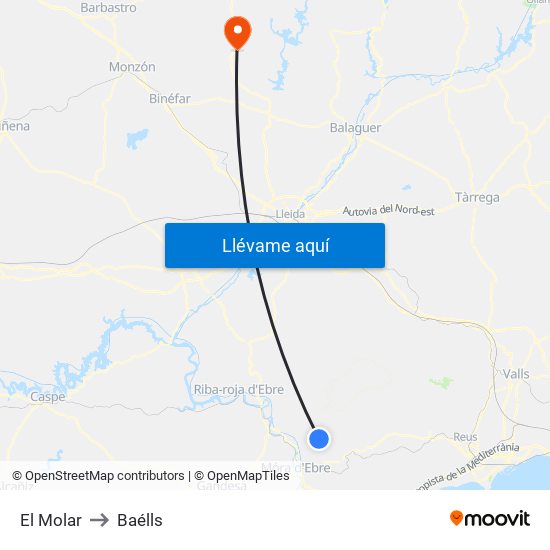 El Molar to Baélls map