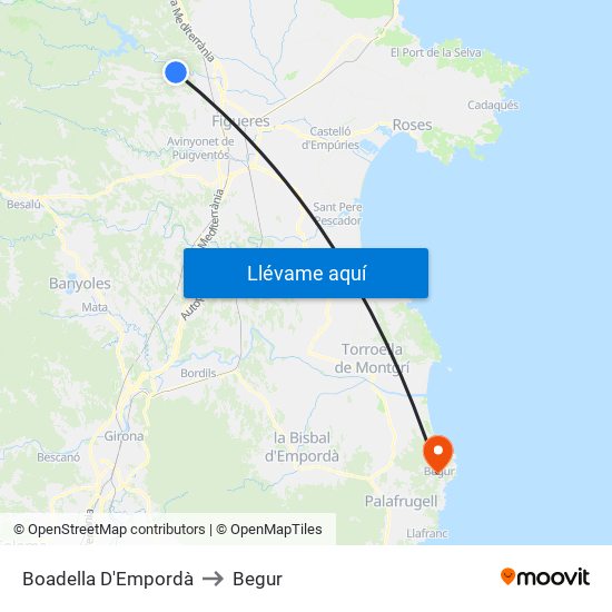 Boadella D'Empordà to Begur map