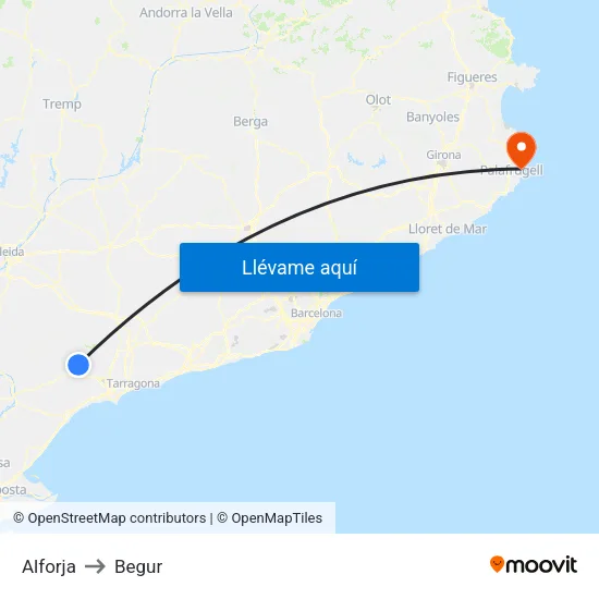 Alforja to Begur map
