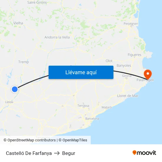 Castelló De Farfanya to Begur map