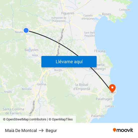 Maià De Montcal to Begur map