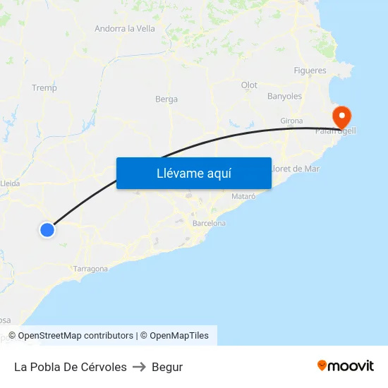 La Pobla De Cérvoles to Begur map