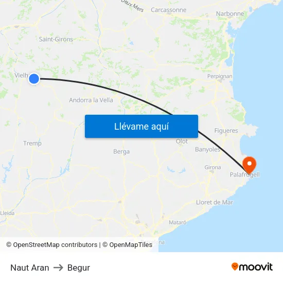 Naut Aran to Begur map