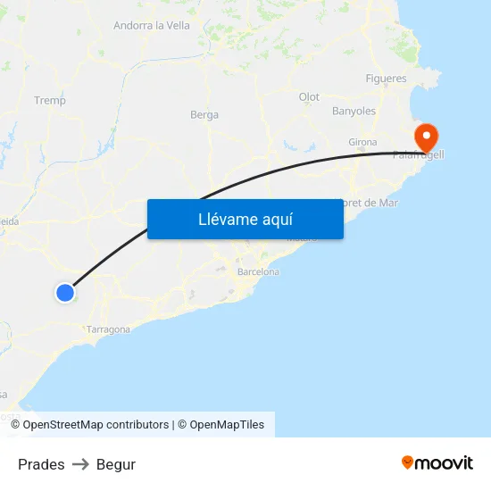 Prades to Begur map