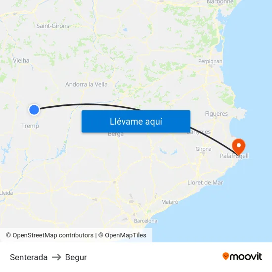 Senterada to Begur map