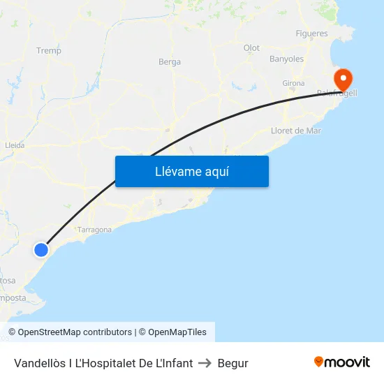 Vandellòs I L'Hospitalet De L'Infant to Begur map