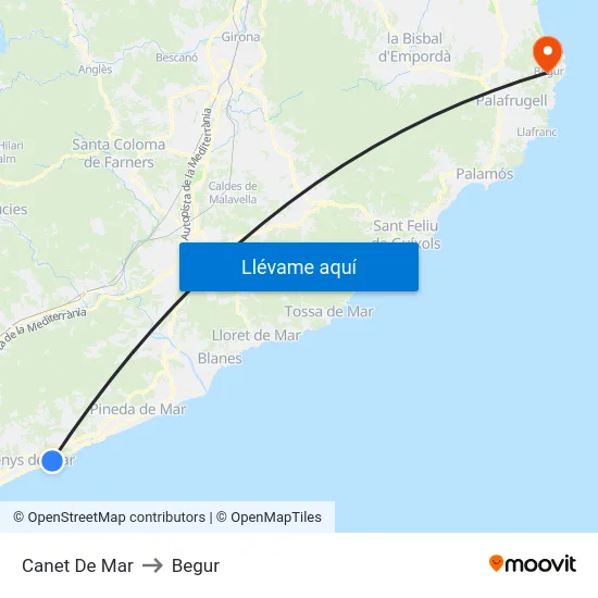 Canet De Mar to Begur map