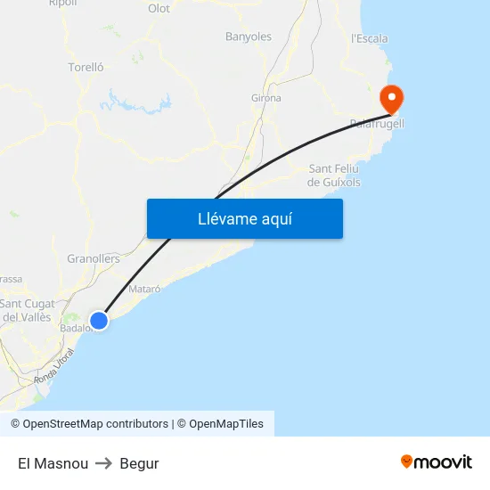 El Masnou to Begur map