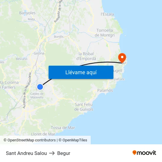Sant Andreu Salou to Begur map
