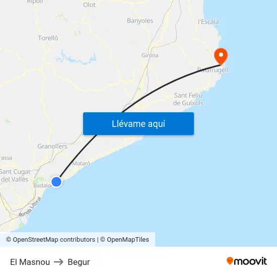 El Masnou to Begur map