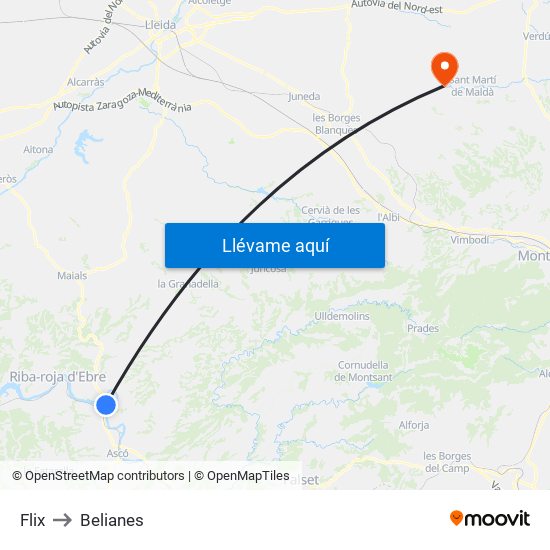 Flix to Belianes map