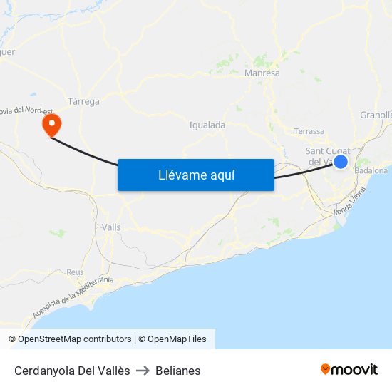 Cerdanyola Del Vallès to Belianes map