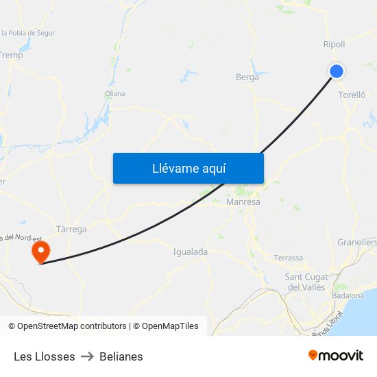 Les Llosses to Belianes map