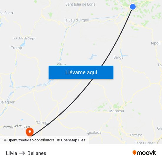 Llívia to Belianes map