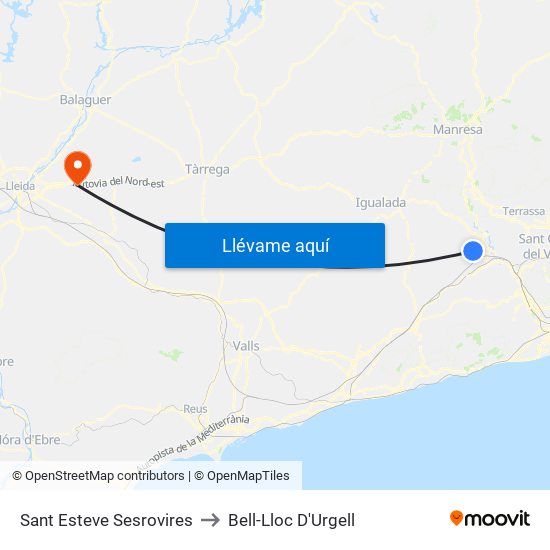 Sant Esteve Sesrovires to Bell-Lloc D'Urgell map