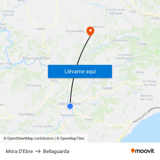 Móra D'Ebre to Bellaguarda map