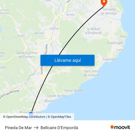 Pineda De Mar to Bellcaire D'Empordà map