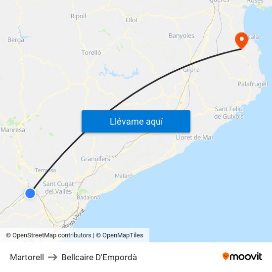 Martorell to Bellcaire D'Empordà map