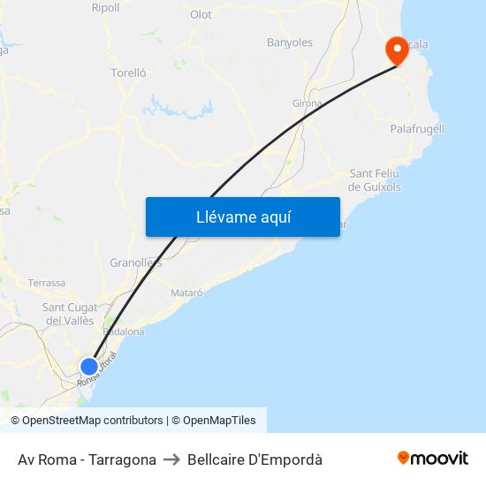 Av Roma - Tarragona to Bellcaire D'Empordà map