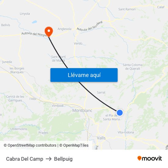 Cabra Del Camp to Bellpuig map