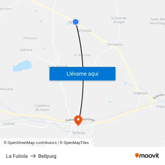 La Fuliola to Bellpuig map