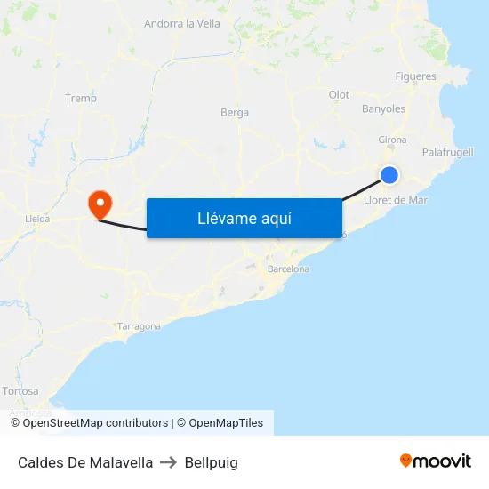 Caldes De Malavella to Bellpuig map
