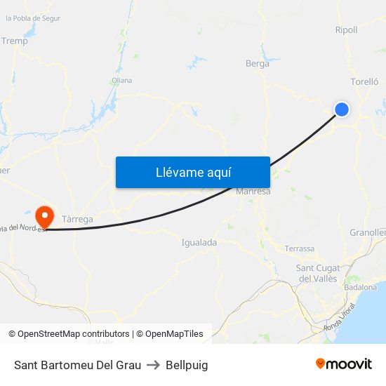 Sant Bartomeu Del Grau to Bellpuig map