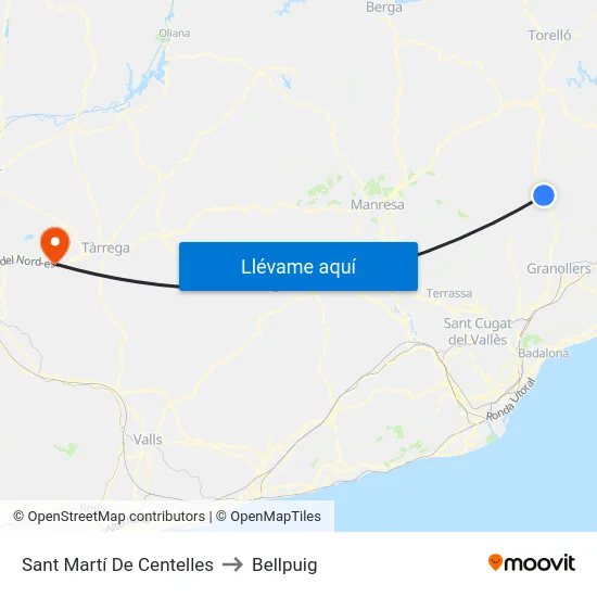Sant Martí De Centelles to Bellpuig map