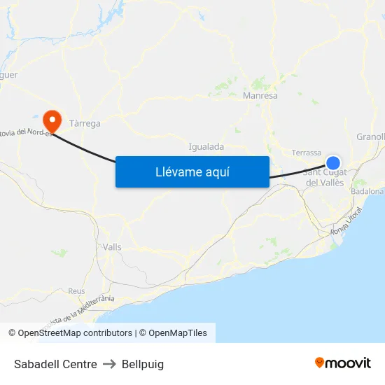 Sabadell Centre to Bellpuig map