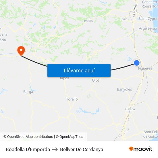 Boadella D'Empordà to Bellver De Cerdanya map