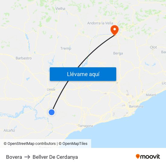 Bovera to Bellver De Cerdanya map