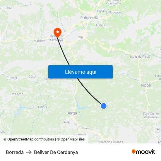 Borredà to Bellver De Cerdanya map