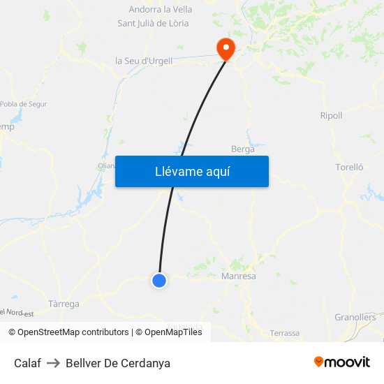 Calaf to Bellver De Cerdanya map