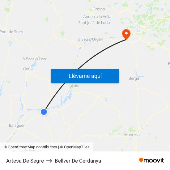 Artesa De Segre to Bellver De Cerdanya map