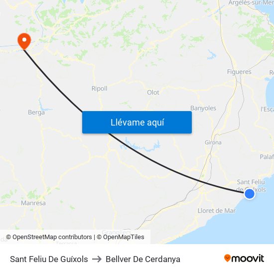 Sant Feliu De Guíxols to Bellver De Cerdanya map
