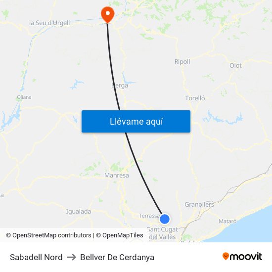 Sabadell Nord to Bellver De Cerdanya map