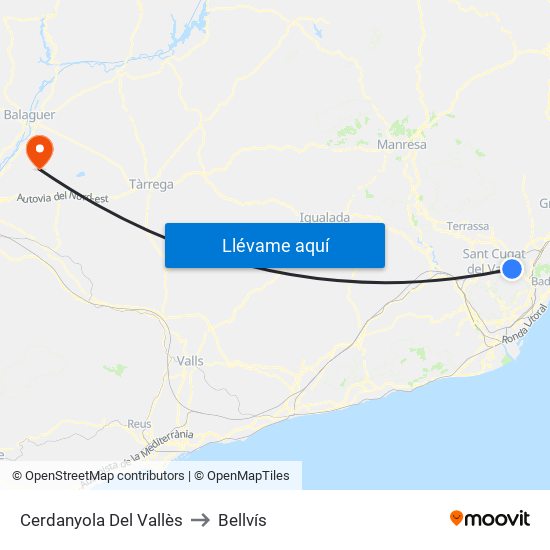 Cerdanyola Del Vallès to Bellvís map