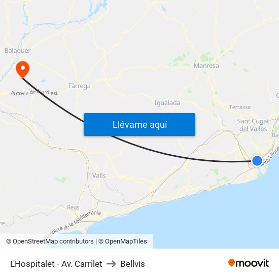 L'Hospitalet - Av. Carrilet to Bellvís map