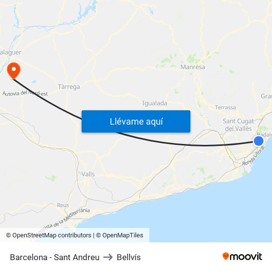 Barcelona - Sant Andreu to Bellvís map