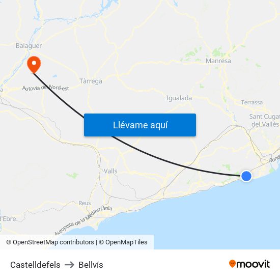 Castelldefels to Bellvís map