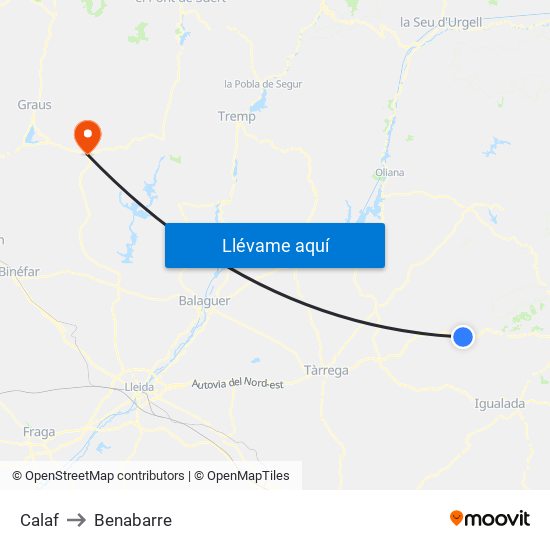 Calaf to Benabarre map