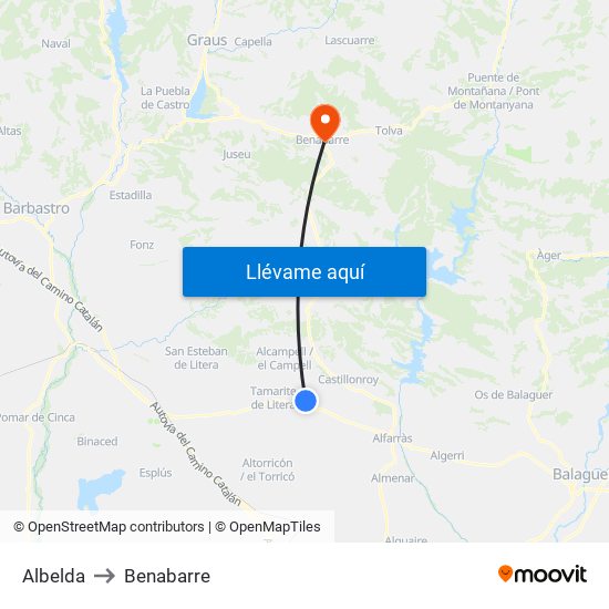 Albelda to Benabarre map