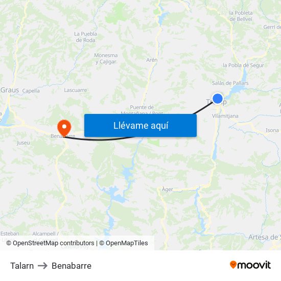 Talarn to Benabarre map