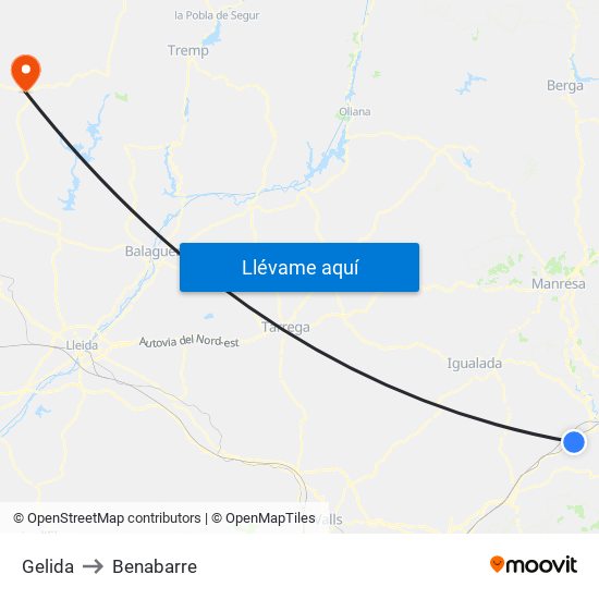 Gelida to Benabarre map