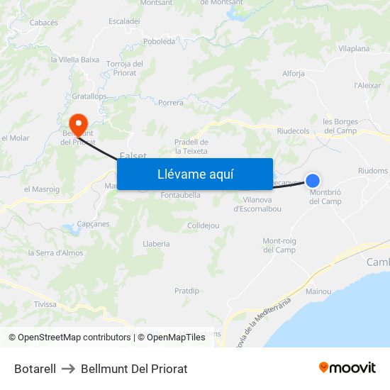 Botarell to Bellmunt Del Priorat map
