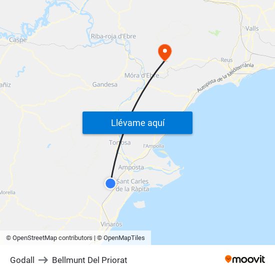 Godall to Bellmunt Del Priorat map