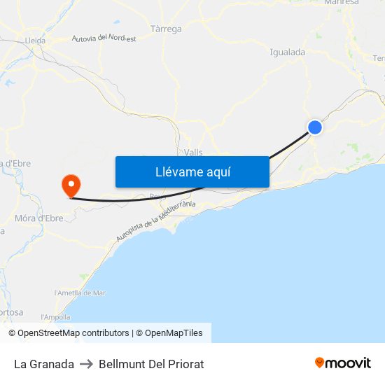 La Granada to Bellmunt Del Priorat map