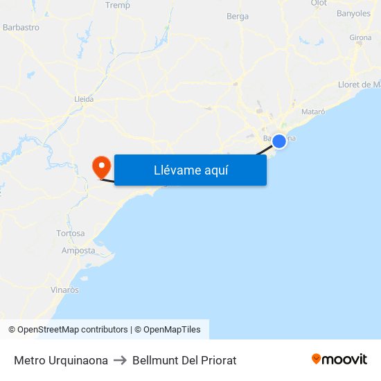 Metro Urquinaona to Bellmunt Del Priorat map